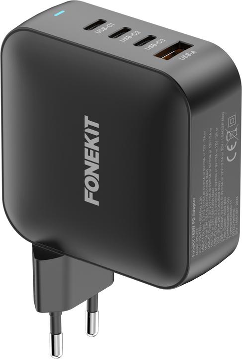 Produktbild FoneKit GaN PD 165W Power Adapter, USB-A + 3 x USB-C, black (165 W, 3 Ports)
