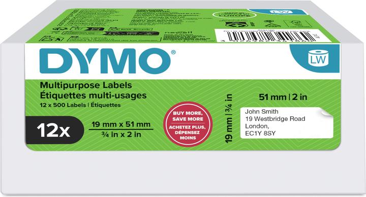 Produktbild Dymo Namensschild klein 19x51mm weiss 24 Rollen à 500 Etiketten,ablösbar