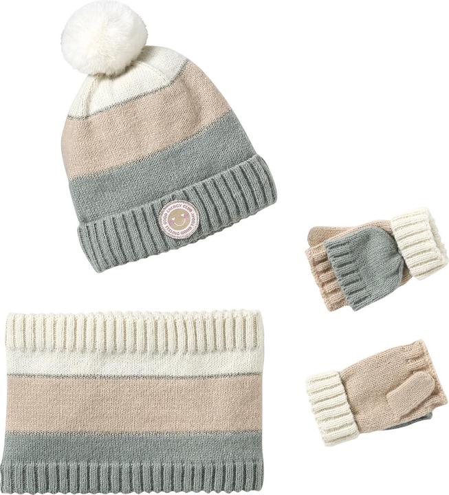 Immagine prodotto Vertbaudet Mädchen-Set: Mütze, Rundschal & 2-in-1-Handschuhe, Colorblock (128, 140)