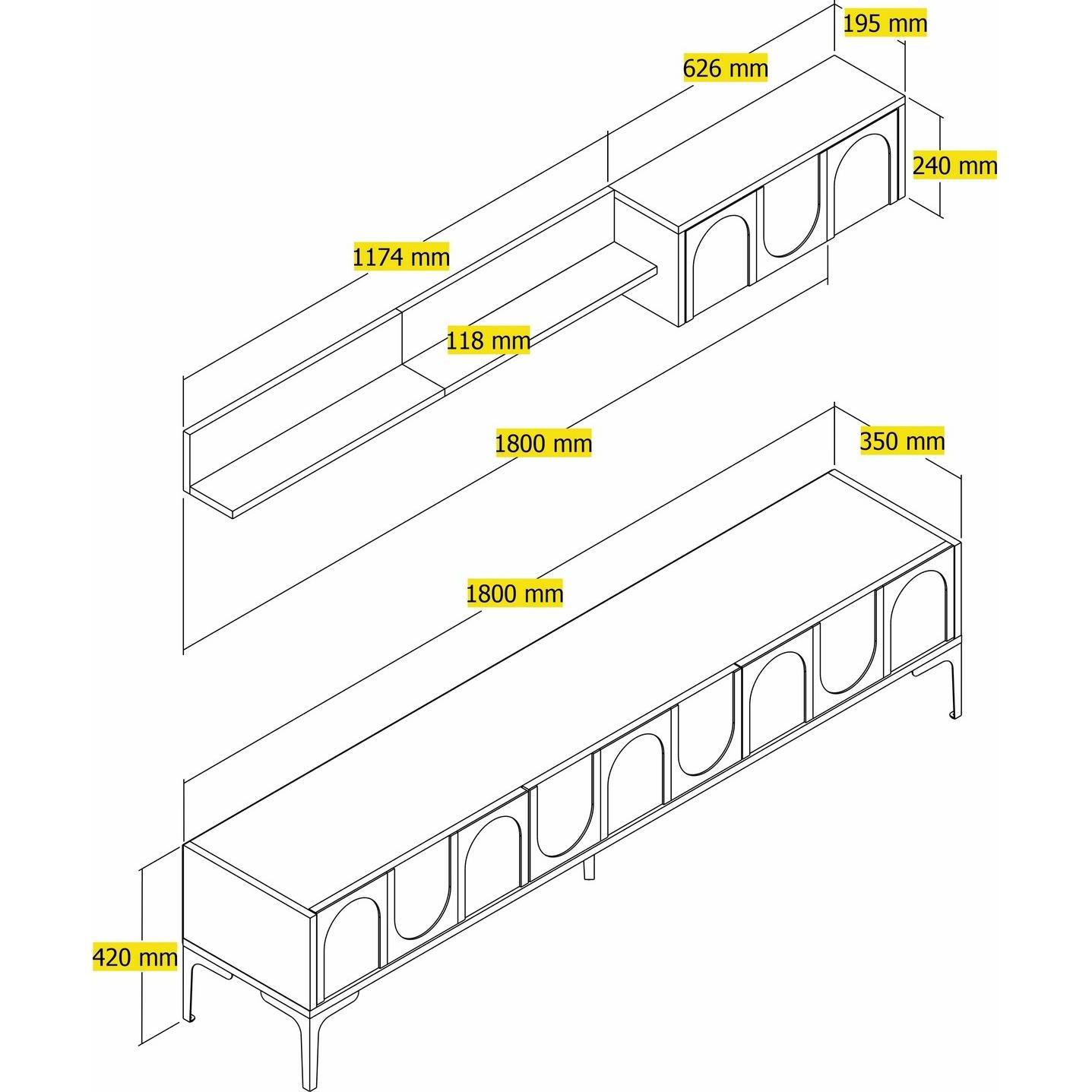 Thumbnail - Hanah Home, TV Möbel, Lyon (180 x 42 x 35 cm)