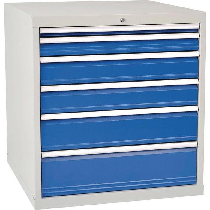 Bedrunka & hirth, Werkstattschrank, Schubladenschrank H1019xB1005xT736mm lichtgrau/signalblau 6 Schubl.Vollauszug (100.5...