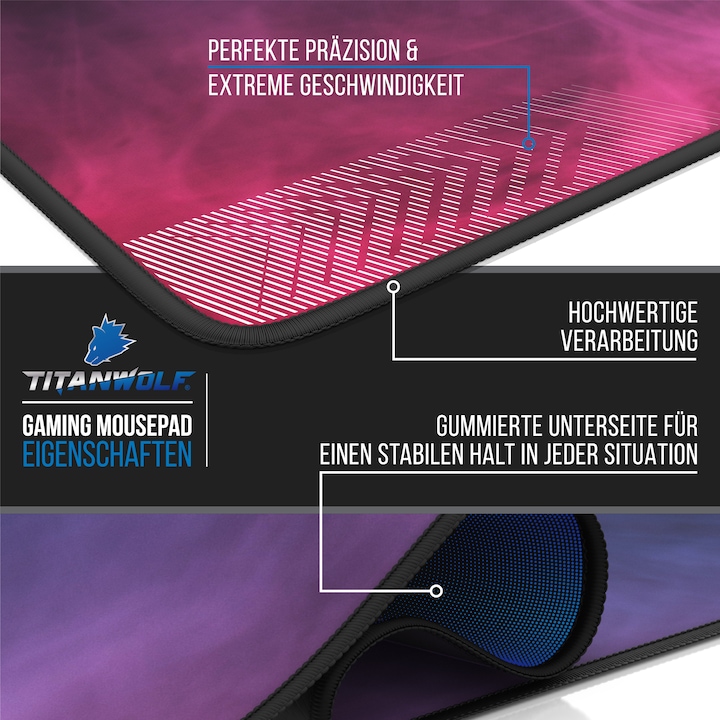 Actual product image Titanwolf Gaming Mouse Pad, XXXL Speed Mouse Mat 1200 x 600 mm, Speed & Precision, Coloured Smoke (3XL)