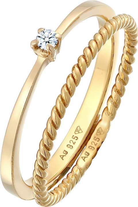 Produktbild Elli DIAMONDS Ring Diamant (0.03 ct.) Kordel 2er Ring Set 925 Silber (54, 925 Silber)