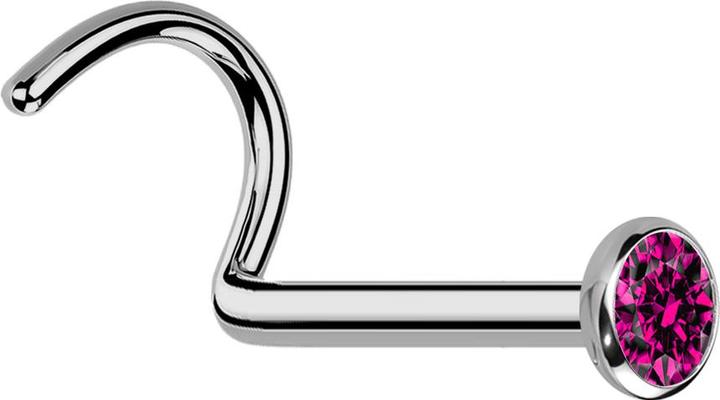 Produktbild Star Piercing Nasenstecker gebogen silber mit flacher Halbkugel Kristall fuchsia (ohne Messing, Titan G23)