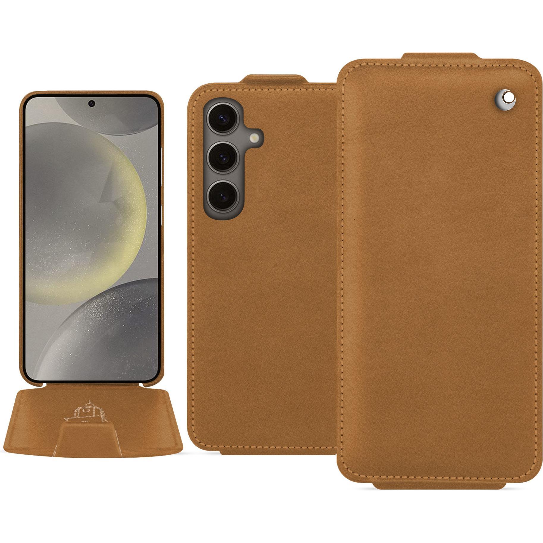 Noreve Lederschutzhülle vertikal (Samsung Galaxy S24), Smartphone Hülle, Braun