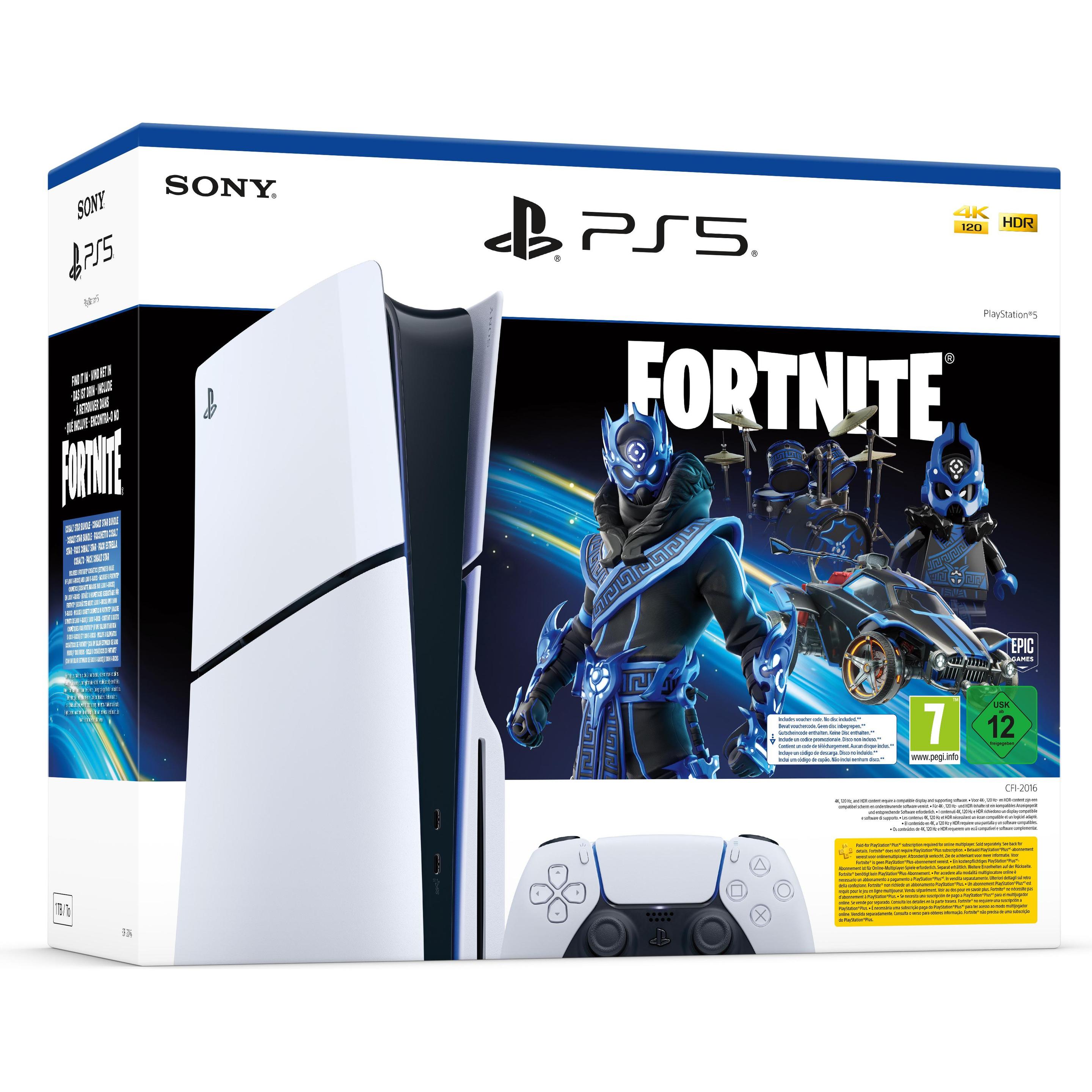 Sony PlayStation 5 Slim Disk Edition – Fortnite Cobalt Star Bundle, Spielkonsole, Weiss, Schwarz