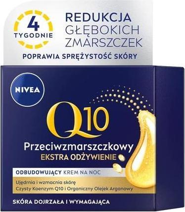 Produktbild NIVEA Q10 Przeciwzmarszczkowy odbudowujący krem odżywiający do skóry dojrzałej i wymagającej na noc (50 ml, Nachtcreme)