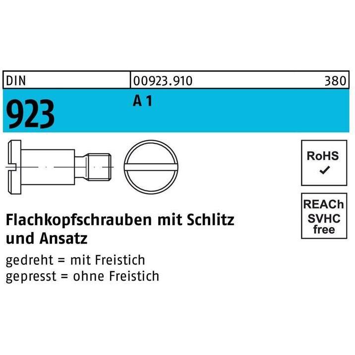 Reyher, Schrauben, Flachkopfschraube DIN 923 m.Schlitz/Ansatz M 6 x 8 x 9,0 A 1 (100 Schrauben pro Stück)