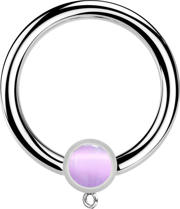 Immagine prodotto Star Piercing Anello Micro Closure in argento con cilindro di pietra viola occhio di gatto per ciondolo (senza ottone, Mnerale, Acciaio chirurgico 316L)