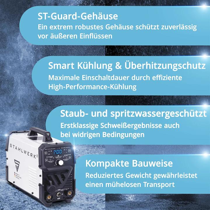 Produktbild Stahlwerk 2-in-1 Kombi Schweissgerät DC WIG 200 ST mit 200A ARC/MMA/E-Hand-Funktion und HF-Zündung