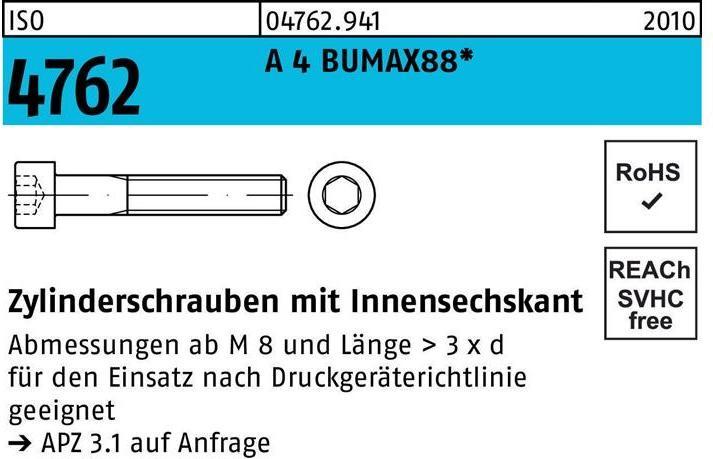 Produktbild Bufab Zylinderschraube ISO 4762 m.Innensechskant M 10 x 25 A 4 BUMAX88 (50 Schrauben pro Stück)