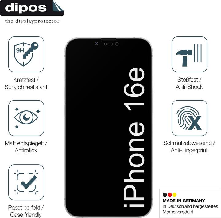 Produktbild Dipos Anti-Shock Displayschutz Matt 9H (1 Stück, Apple iPhone 16e)