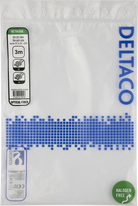 Actual product image Deltaco OM4 Fiber cable, SC - SC, duplex, multimode, 3,0m (3 m)