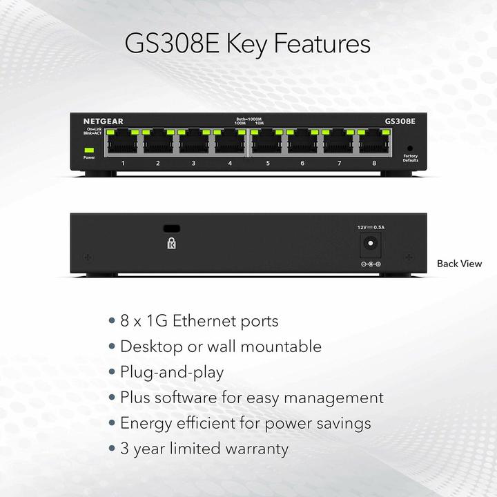 Actual product image Netgear GS308E SOHO Plus (8 ports)
