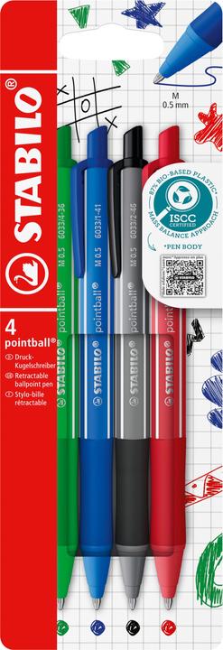 Produktbild STABILO Kugelschreiber Pointball (Blau, Grün, Rot, Schwarz, 4x)