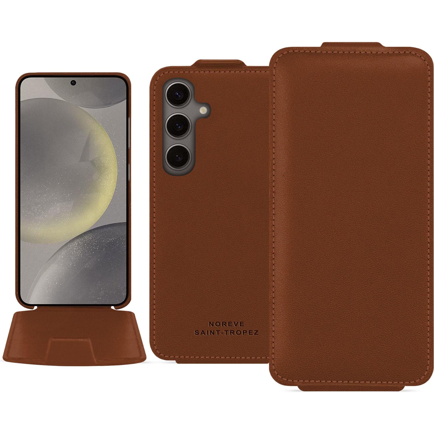 Noreve Lederschutzhülle vertikal (Samsung Galaxy S24), Smartphone Hülle, Braun