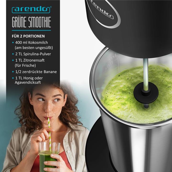 Image du produit Arendo Standmixer Elektrischer Getränkemixer 22.000 U/min, Doppelstab, 100W, für Milkshakes, Smoothies uvm. (100 W)