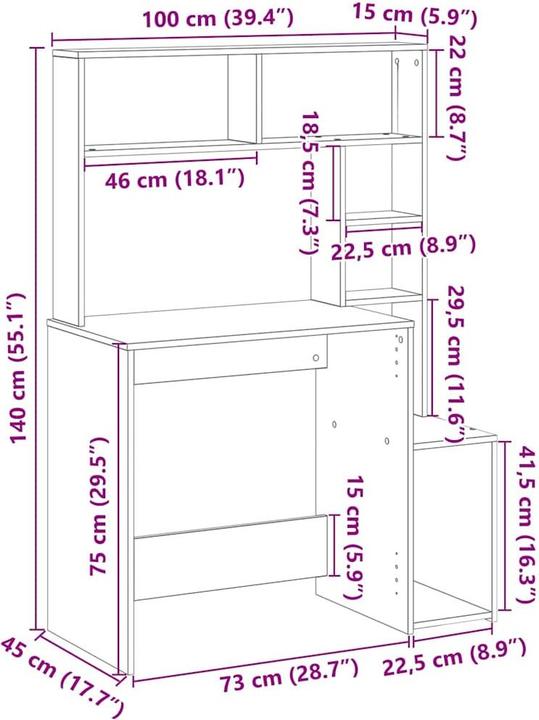 Produktbild vidaXL Schreibtisch (100 x 45 x 140 cm)