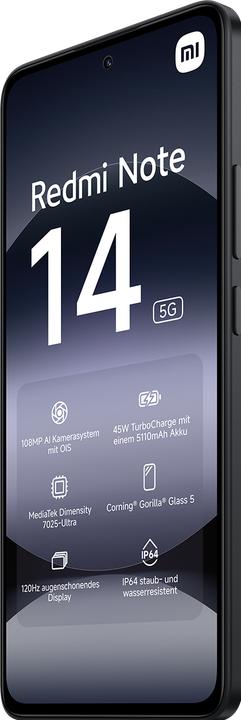 Actual product image Xiaomi Redmi Note 14 5G (128 GB, Midnight Black, 6.67", Dual SIM, 5G)