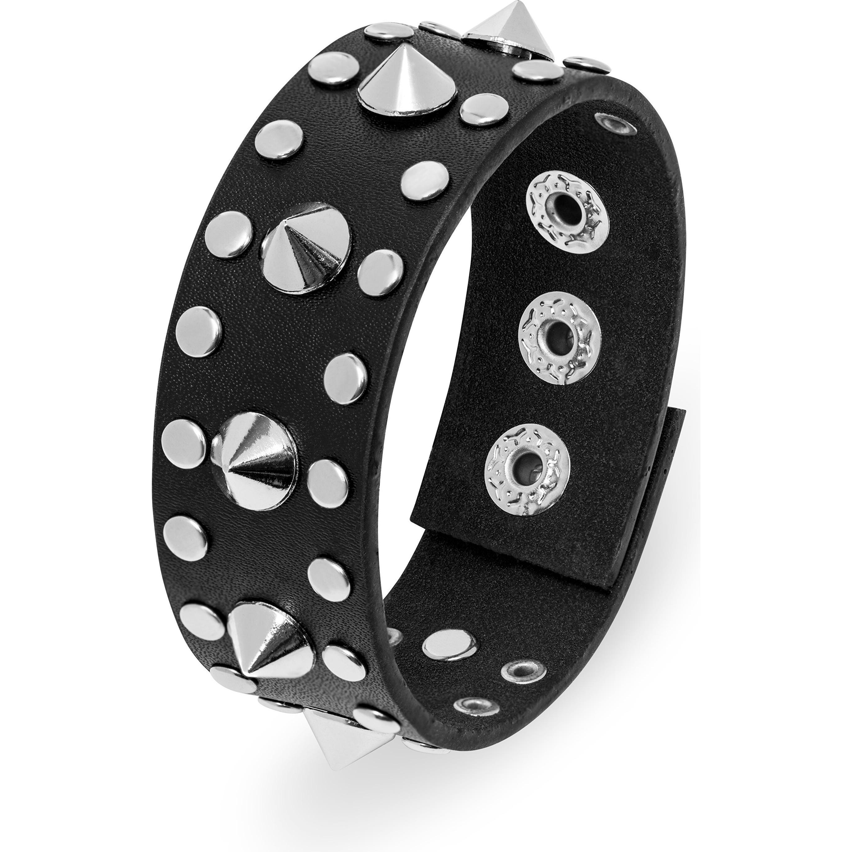 Trolli, Bracciale, Bracciale in pelle Troli -ack con borchie in pelle (M), (Cuoio)