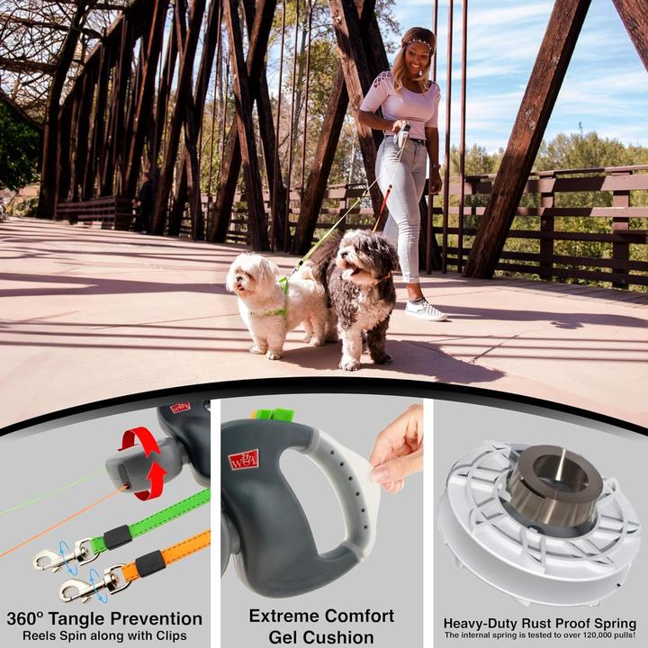 Immagine prodotto Wigzi Dual Doggie 3.0 - Rollleine für zwei Hunde (Cane, Sport cane)