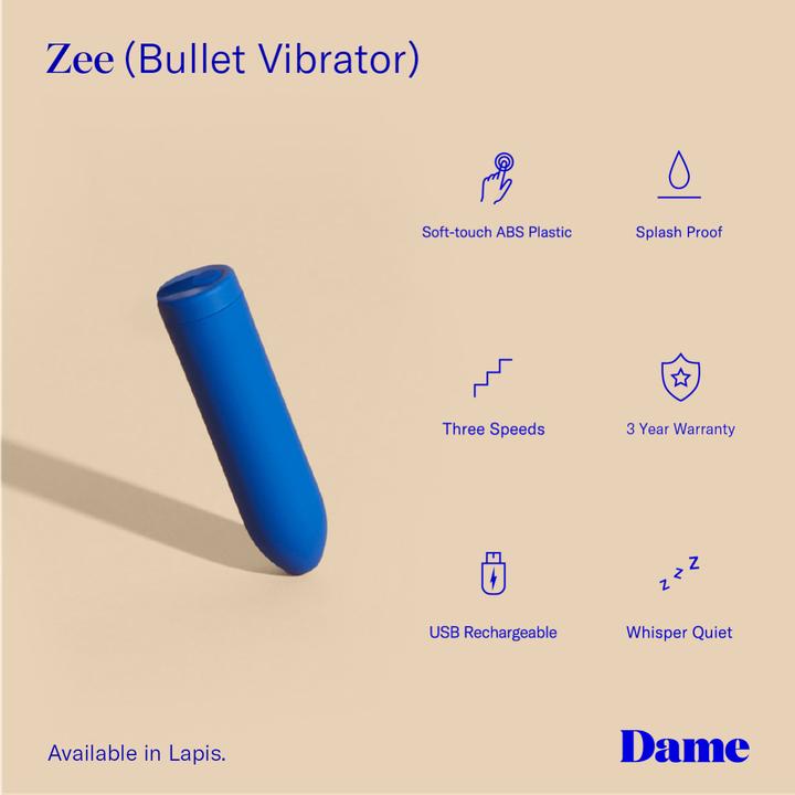Actual product image Dame Products Zee Bullet Vibrator Periwinkle