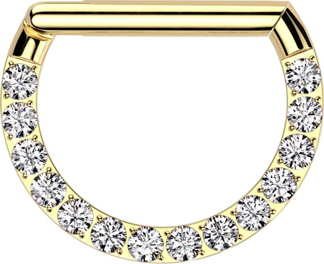 Actual product image Star Piercing Micro segment ring hinged gold-plated half ring front crystals silver (without brass, Titanium G23)