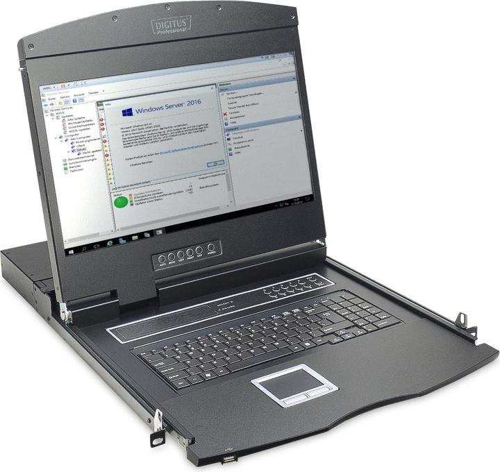 Produktbild Digitus Modulare Konsole mit 483cm 19Zoll TFT 16 Port KVM & Touchpad deutsche Tastatur RAL 9005 -...