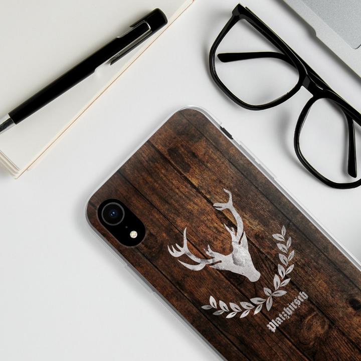 Produktbild DeinDesign Silikon Hülle für Apple iPhone Xr Handyhülle Case Smartphone Schutzhülle Hirsch Holz Holzoptik (Apple iPhone XR)