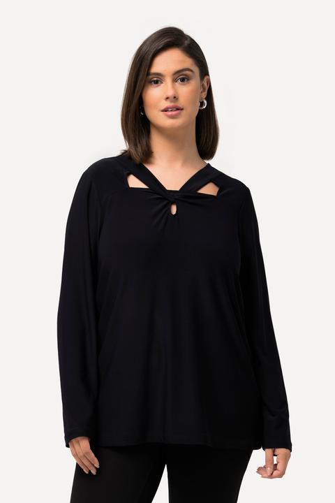 Image du produit Ulla Popken T-shirt collection Classic, col en V et manches longues, découpes fantaisie (50, 52)