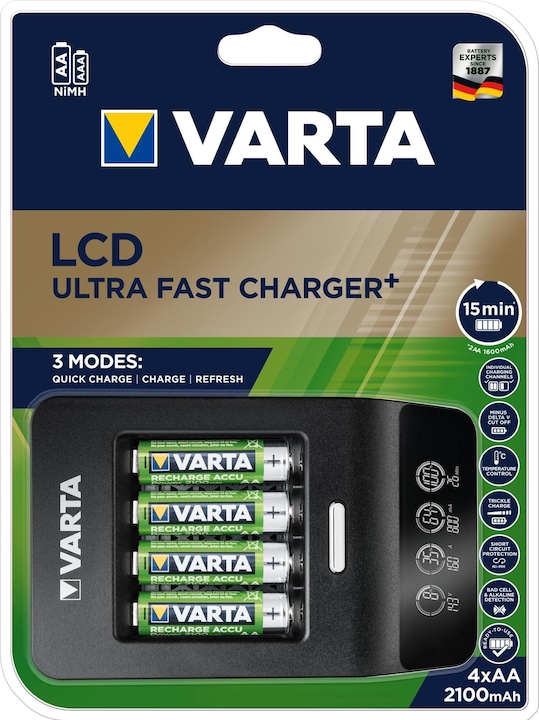 Produktbild Varta LCD Ultra Fast Charger+ (1 Stk., AA, 2100 mAh, Ladegerät inkl. Akku)