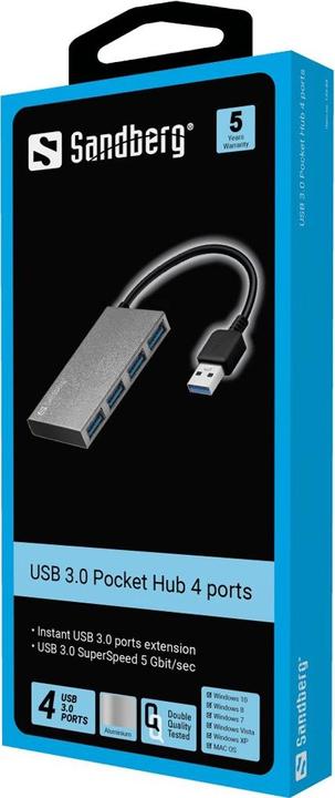 Produktbild Sandberg USB 3.0 Pocket Hub (USB-A, 4 Ports)