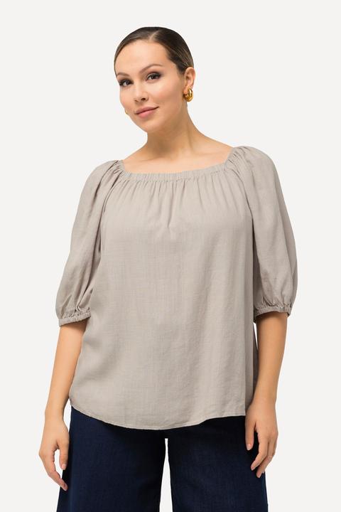 Image du produit Ulla Popken Tunique en lin mélangé. Encolure carrée et manches courtes. Ligne A (42, 44)