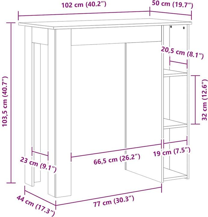 Produktbild vidaXL Bartisch (102 x 50 x 103.50 cm)