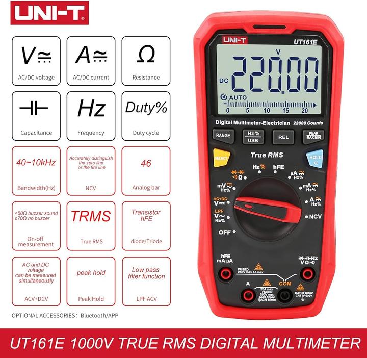 Actual product image Uni-T UT 161E - Multimeter digital 20.000 Counts USB hFE (CAT III 1000V, CAT IV 600V)