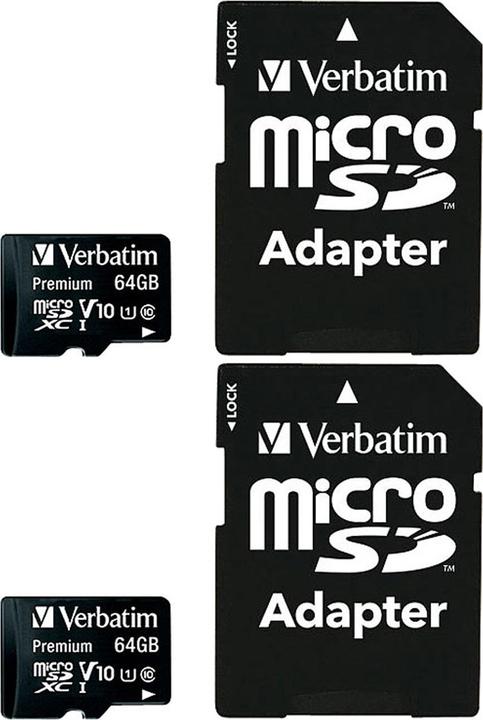 Intenso Set of 2 Premium microSDX memory card 64 GB, 90 MB/s, Class 10, U1 (64 GB, microSDXC, U1, UHS-I)