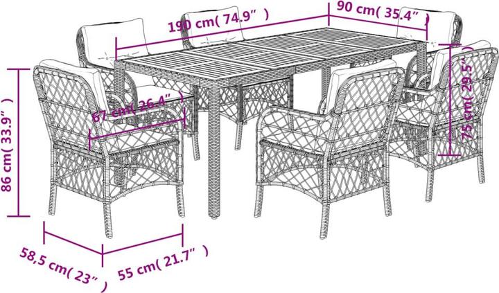 Produktbild vidaXL Garten Essgruppe (190 x 90 x 75 cm)