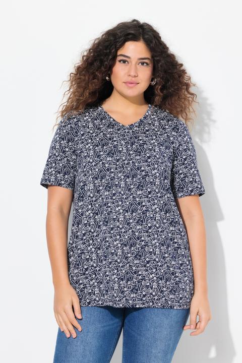 Produktbild Ulla Popken T-Shirt, Fische, Zierfalten, V-Ausschnitt, Halbarm (46, 48)