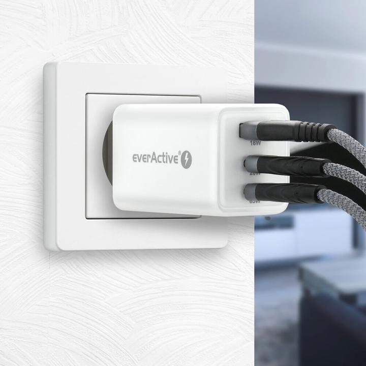 Actual product image Everactive 65-W-Wandladegerät 1 x USB 2 x USB-C (65 W, 3 ports)