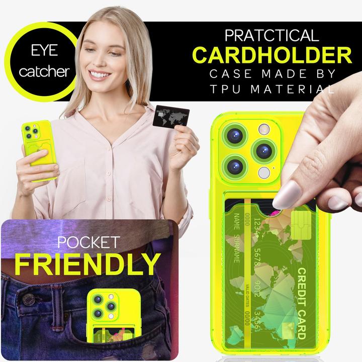 Immagine prodotto Nalia Portacarte trasparente in silicone trasparente al neon (Apple iPhone 16 Pro Max)