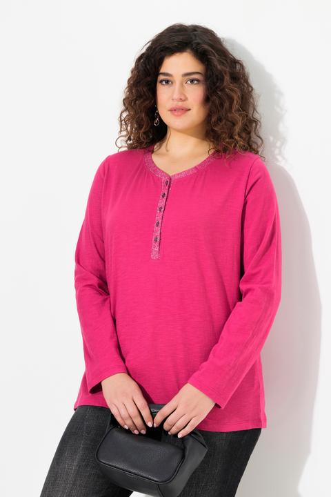 Immagine prodotto Ulla Popken Maglia con abbottonatura glitter, scollo a V e maniche lunghe (42, 44)