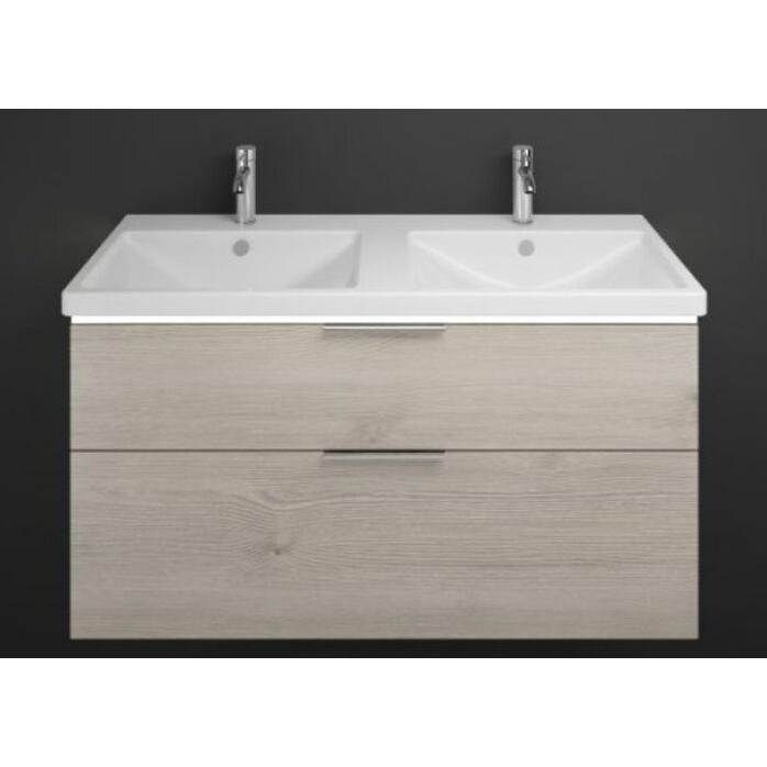 burgbad, Badmöbelset, Eqio Keramik-Doppelwaschtisch inklusive Waschtischunterschrank und LED-Waschtischunterschran