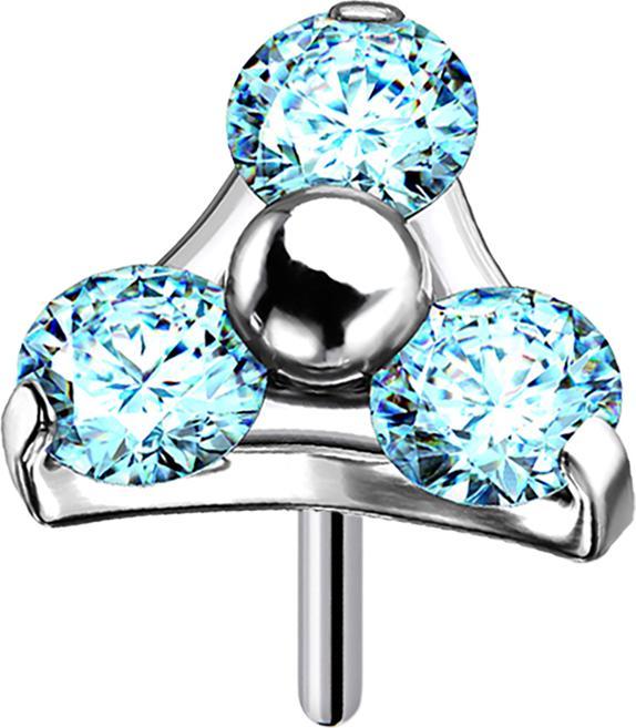 Image du produit Star Piercing Threadless argent triangle trois cristaux aqua (sans laiton, Titane)