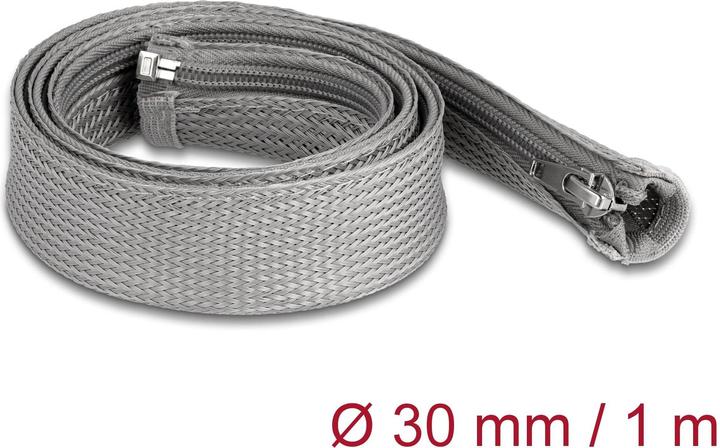 Produktbild Delock Geflechtschlauch mit Reissverschluss hitzebeständig 1 m x 30 mm grau (Kabelschlauch, 100 cm)