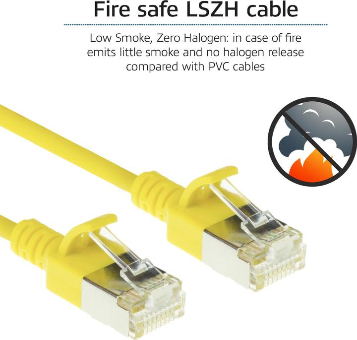 Actual product image Yellow 2 meter LSZH U/FTP CAT6A datacenter slimline patch cable snagless with RJ45 connectors (U/FTP, CAT6a, 2 m)