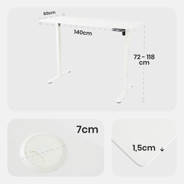 Immagine prodotto Arebos Scrivania regolabile in altezza (140 x 60 x 72 cm)