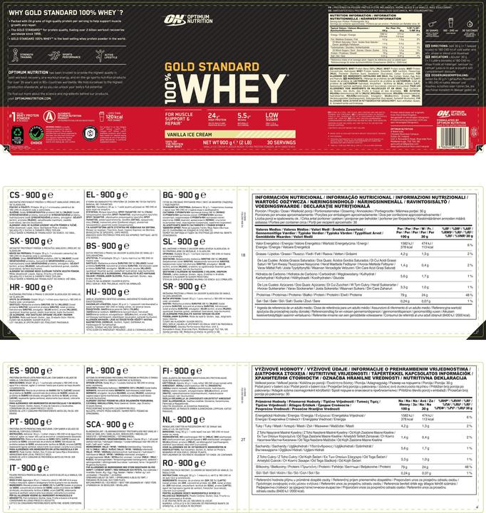 Nährwerte und Zutaten Optimum Nutrition Gold Standard 100% Whey (Vanille, 1 Stk., 4530 g)