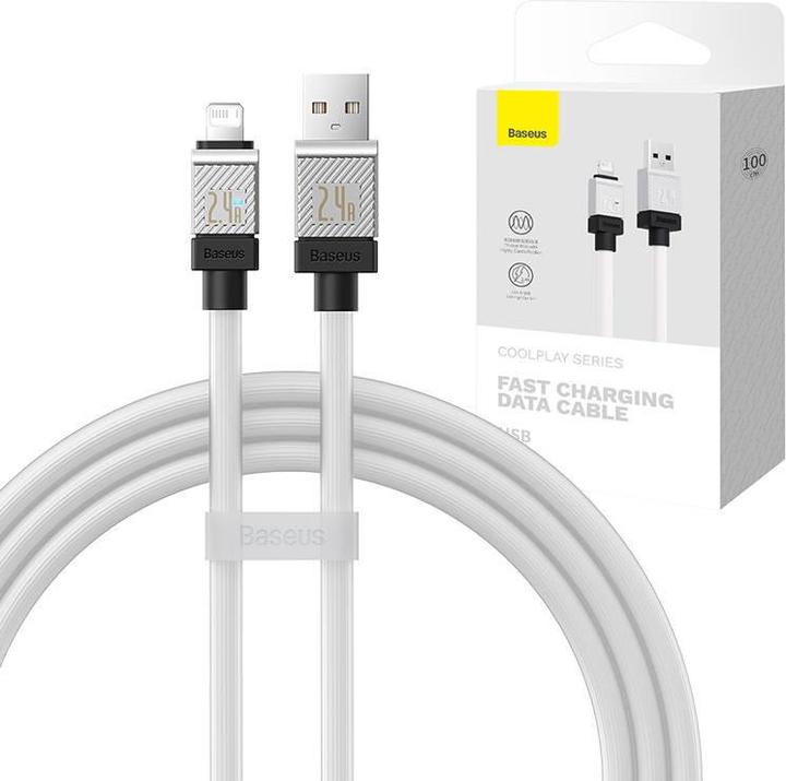 Actual product image Baseus Fast Charging cable USB-A to Lightning Coolplay Series 1m, 2.4A (white) (1 m, USB 3.0)