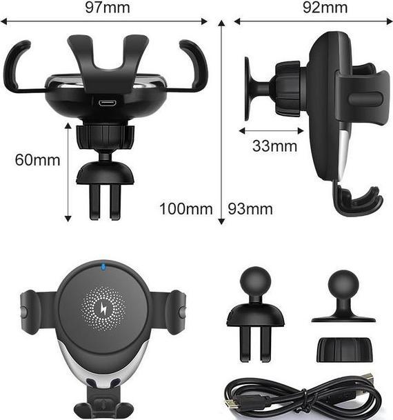 Image du produit PhoneLook Adaptateur de charge 15W 2 en 1 sans fil Qi support de téléphone pour valve d'aération & tableau de