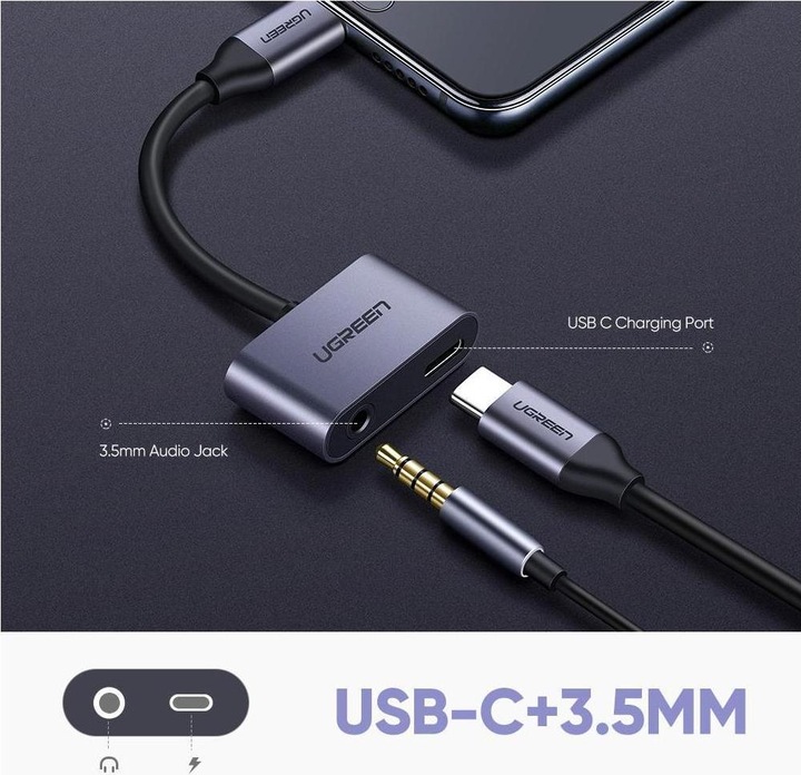 Immagine prodotto Ugreen Adattatore da USB-C a 3.5mm Audio + Jack USB-C (USB tipo C, Presa da 3,5 mm, USB tipo C)